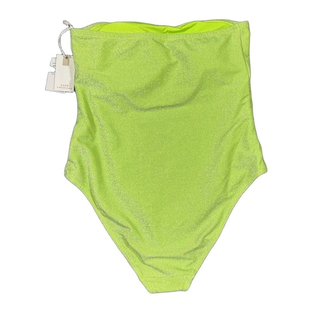 Good American Electric Lime Metallic Shimmer Strapless One Piece Swimsuit Size 5